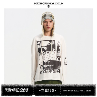 BIRTH OF ROYAL CHILD.BORC 【云旗同款】海报贴布长袖T恤做旧