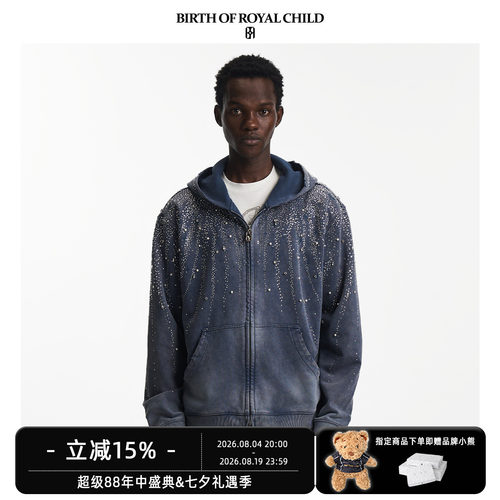 BIRTH OF ROYAL CHILD.BORC 【刘宪华同款】星星满钻复古水洗帽衫