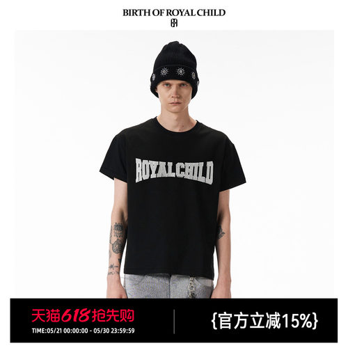BIRTH OF ROYAL CHILD.BORC 水晶字母T恤高支棉面料水晶湿布短袖