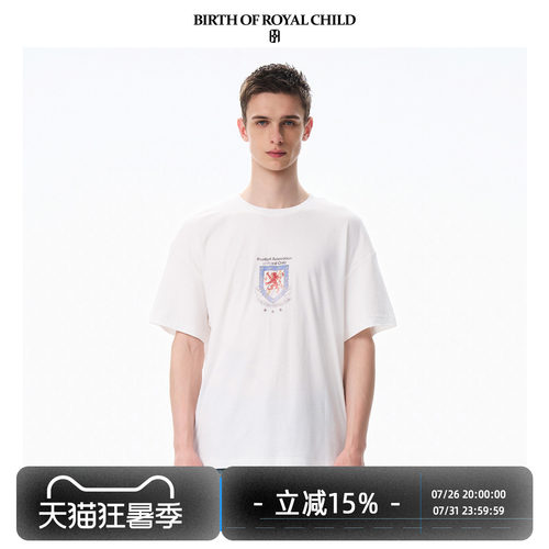 BIRTH OF ROYAL CHILD.BORC 盾徽落色TEE纯棉数码直喷做旧短袖T恤