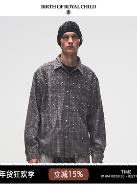 BIRTH OF ROYAL CHILD.BORC 【林俊杰同款】珍珠满钻格纹衬衫男