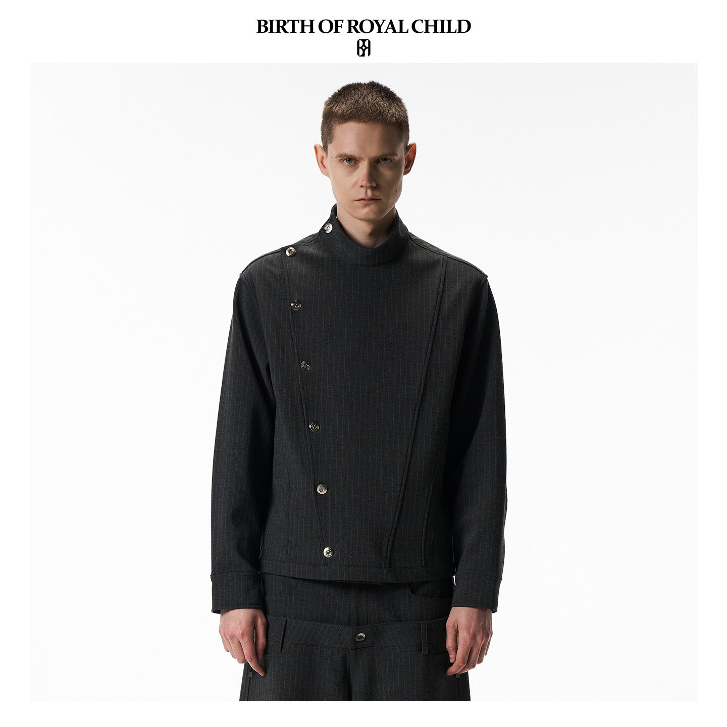 BIRTH OF ROYAL CHILD.BORC 条纹斜扣衬衫进口西服面料垂坠击剑服