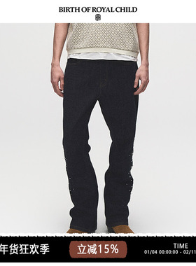 BIRTH OF ROYAL CHILD.BORC  原牛色绣花珍珠微喇长裤男复古长裤