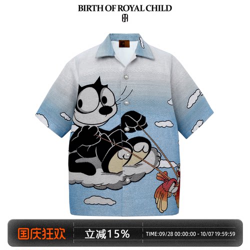 BIRTH OF ROYAL CHILD.BORC 【严浩翔同款】菲力猫卡通衬衫短袖男