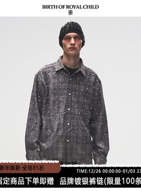 BIRTH OF ROYAL CHILD.BORC 【林俊杰同款】珍珠满钻格纹衬衫男
