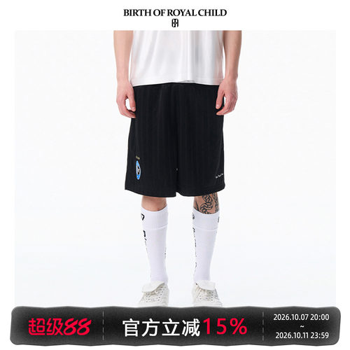 BIRTH OF ROYAL CHILD.BORC 双层腰头拼接队徽运动短裤宽松直筒