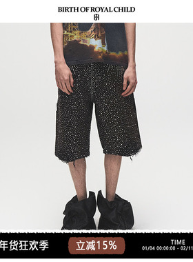 BIRTH OF ROYAL CHILD.BORC 【吴莫愁同款】镭射满钻牛仔短裤男