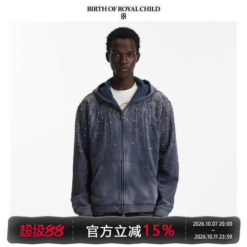 BIRTH OF ROYAL CHILD.BORC 【刘宪华同款】星星满钻复古水洗帽衫