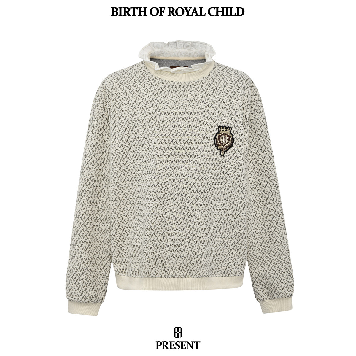 BIRTH OF ROYAL CHILD.BORC 宫廷花边提花长袖卫衣男格纹套头T恤