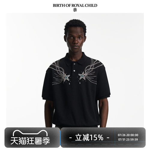 流星亮片POLO百搭宽松T恤