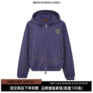 珍珠铆钉Boxy拉链帽衫 BIRTH CHILD.BORC ROYAL 男做旧宽松外套