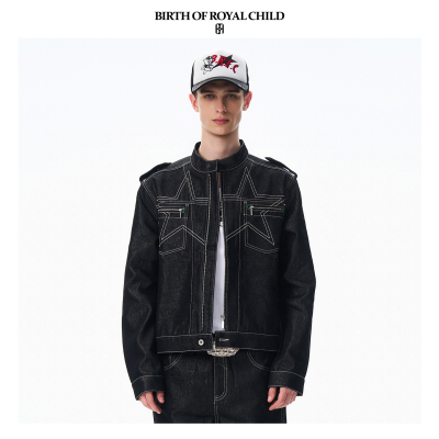 BIRTH OF ROYAL CHILD.BORC 银线原色丹宁牛仔编织夹克刺绣烫钻