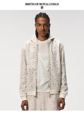 BIRTH OF ROYAL CHILD.BORC 【丁程鑫同款】腰果花珍珠拉链帽衫男