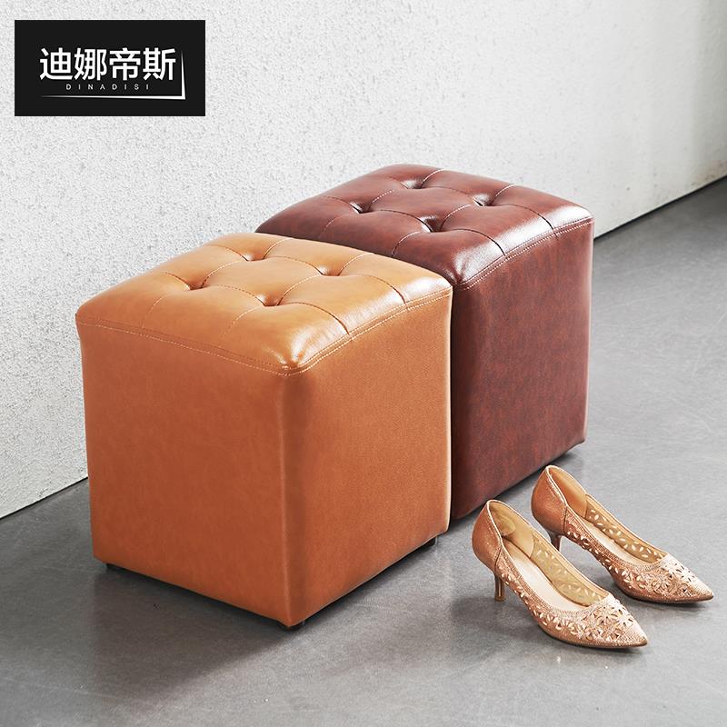 家用皮凳子卧室梳妆凳换鞋凳方凳矮凳时尚沙发脚踏凳坐墩实木简约