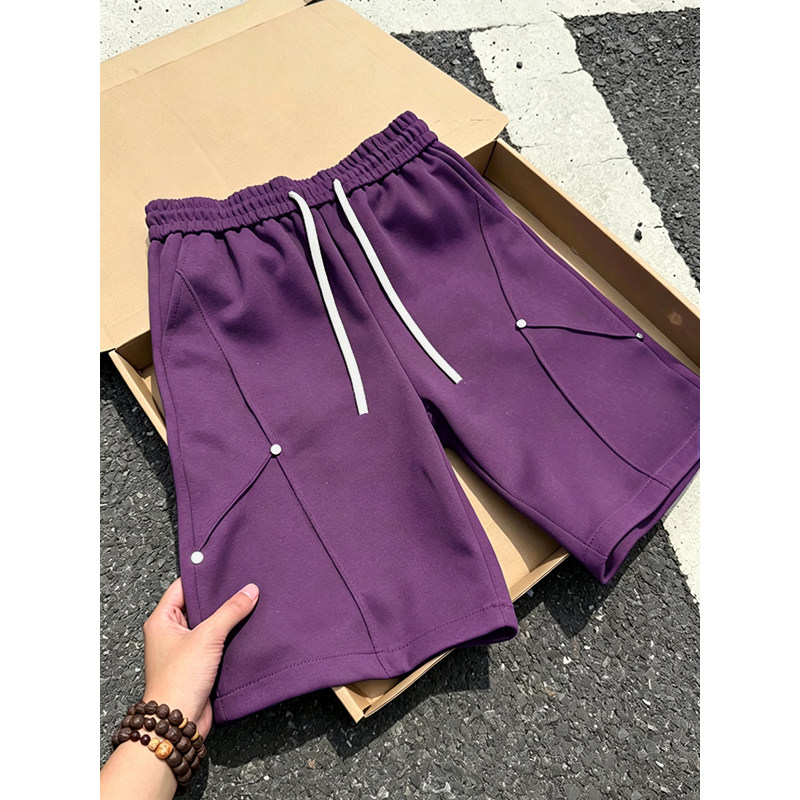 紫色铆钉工装短裤男夏季美式高街设计感五分裤大码宽松休闲运动裤