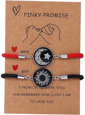 跨境东南亚新款情侣日月手链 欧美风夜光黑红绳友谊礼物手饰品