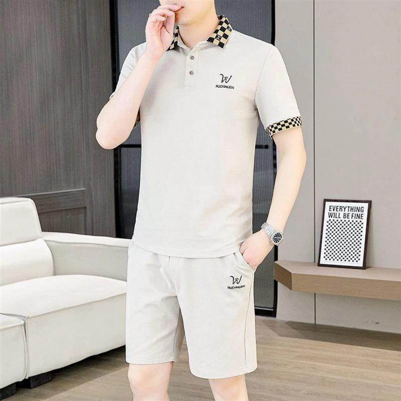 锦悦臻选服饰4冰丝夏天翻领短袖t恤套装男夏季潮流休闲T男polo衫