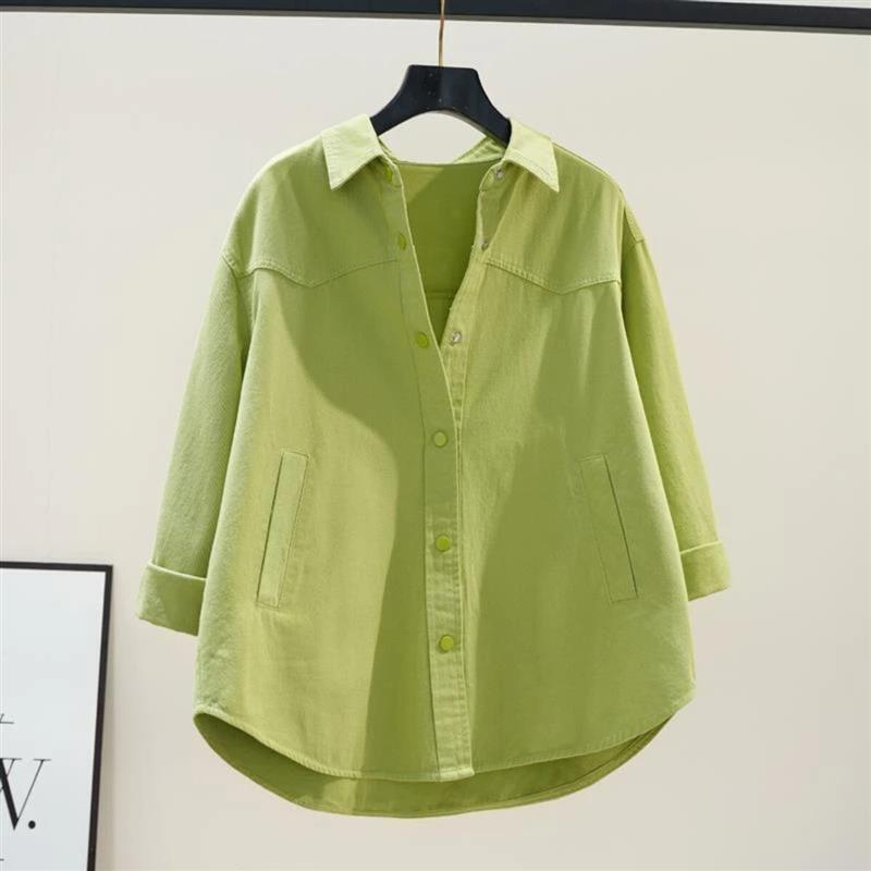 丝柔SIROUF品质服饰专店1牛油果绿纯棉衬衫上衣叠穿女士衬衣外套