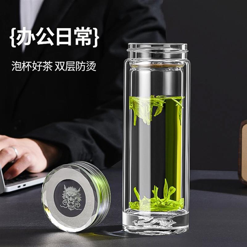 3泽昱楚轻奢精品店商务十二生肖高档水晶双层玻璃杯水杯车载隔热