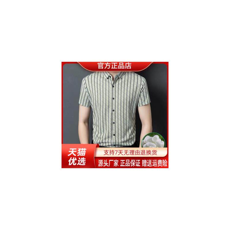 枫善服饰Amphelisia夏季高端男士桑蚕丝条纹衬衫薄款格半袖子透气