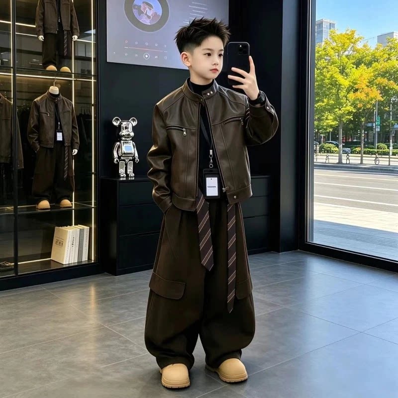 有范YF优选儿童皮衣外套2026新款秋装潮酷帅气外套百搭时髦皮衣