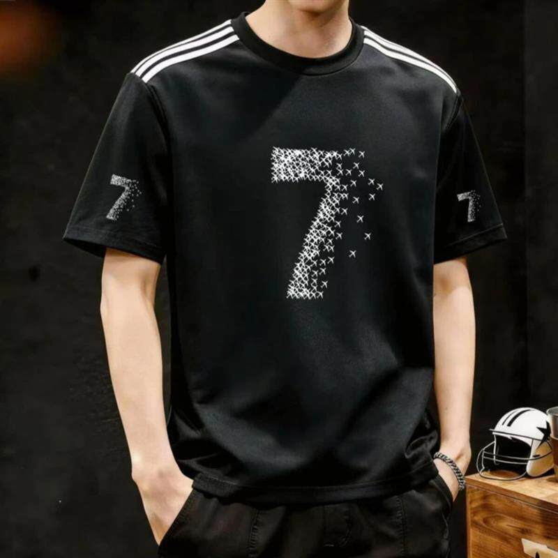 晟华品优1弹力短袖T恤男女短T休闲时尚半截袖圆领大码体恤潮流印