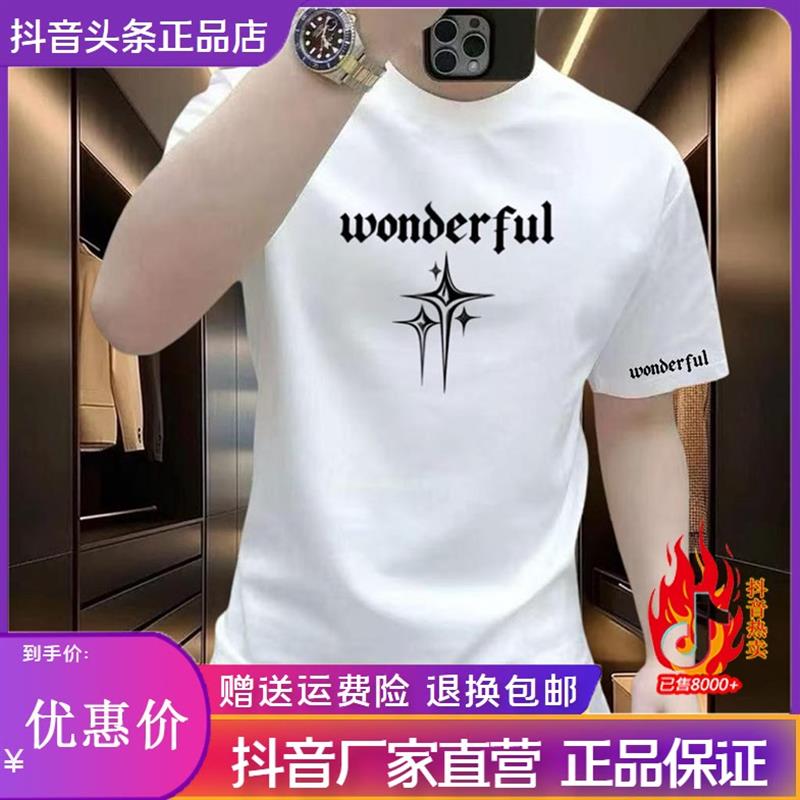 枫善服饰男装夏季男重磅索罗纳短袖T恤休闲半袖圆领大码印花上衣