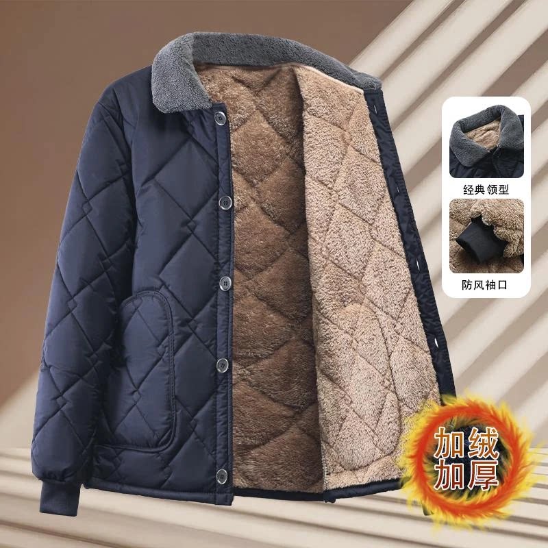 2河床服饰秋冬季棉衣男士宽棉服中老年人棉袄翻毛领保暖夹克外套