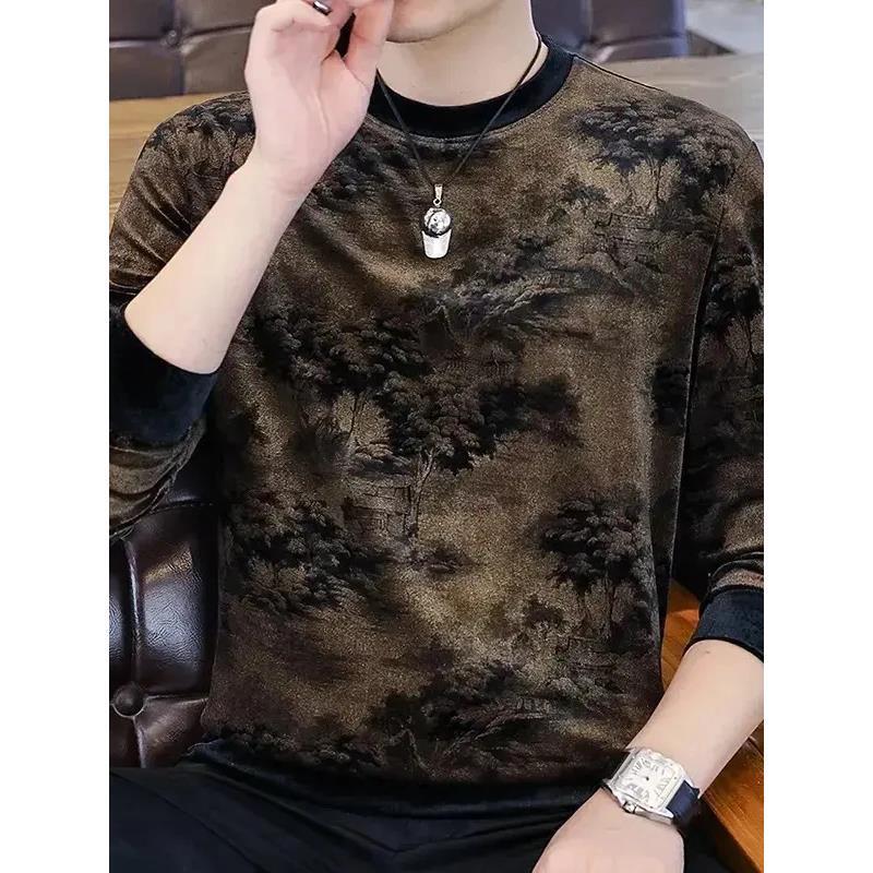 多元甄选百货小铺秋冬潮卫衣t恤男装提花中国风U长袖圆领金丝绒