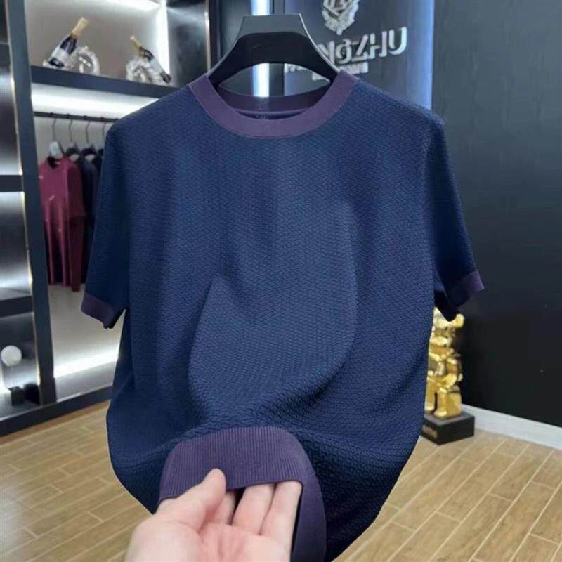 尊梵仕云服装专卖店立体织花老钱夏季圆领翻领针织衫男士短袖T恤