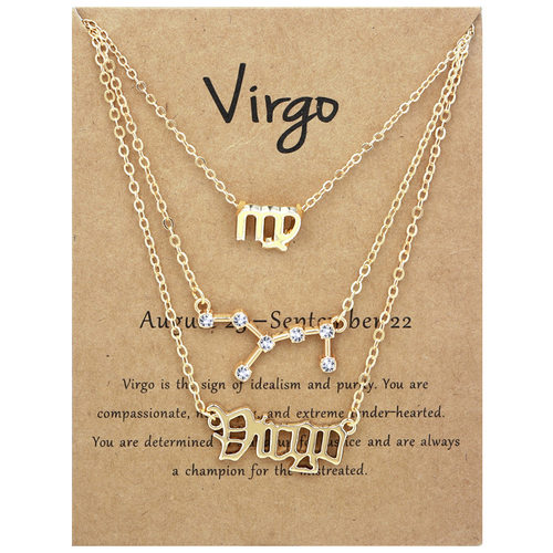 12十二星座项链套装ins复古字母符号镶钻三件套亚马逊首饰套装