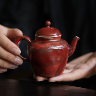 山楂红侘寂风粉引茶壶家用茶水分离过滤泡茶壶功夫茶具粗陶壶