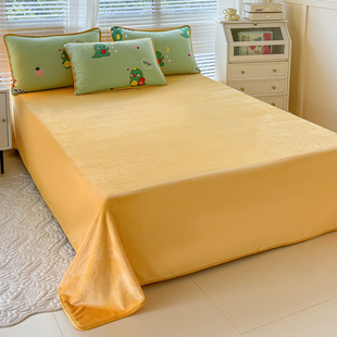 同款牛奶绒珊瑚床单单件法兰绒毯冬季毛绒加绒毛毯垫被单人床笠