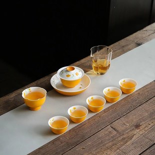 手绘陶瓷盖碗单人女茶盏盖杯家用功夫茶具高端小号三才泡茶碗壶承