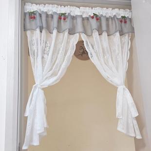 田园家用装 门帘免打孔短帘蕾丝网白纱帘飘窗韩式 饰帘卧室隔断挂帘