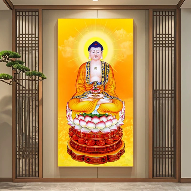 观世音菩萨佛像挂画三宝佛地藏王文殊普贤菩萨LED带灯供奉装饰画