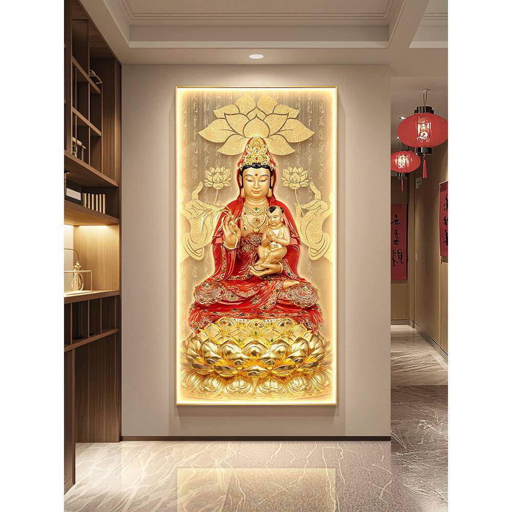 观音菩萨肖像挂画寻子观音入口装饰画佛堂家拜壁画光