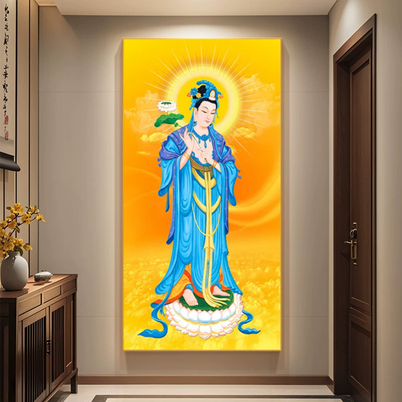 大势至菩萨画像光明智慧大精进菩萨佛像佛堂挂画LED带灯装饰画
