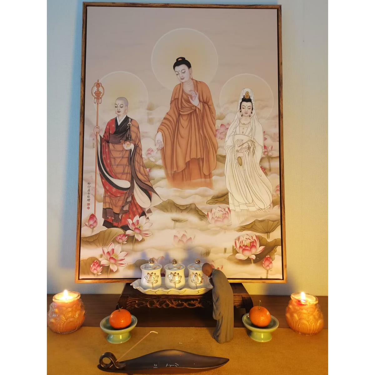 西方三圣挂画娑婆三圣挂像三宝佛画像地藏王阿弥陀佛观世音菩萨