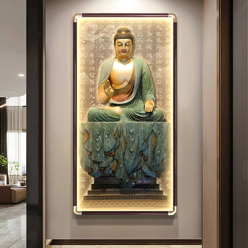 华严三圣画像文殊普贤菩萨实木铜角装饰画佛像佛堂家用供奉挂画