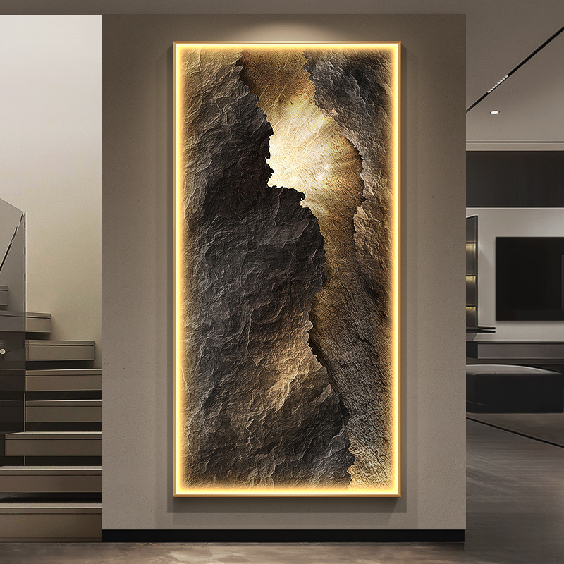 轻奢石来运转玄关装饰画入户门正对墙挂画高级感客厅背景墙壁饰画