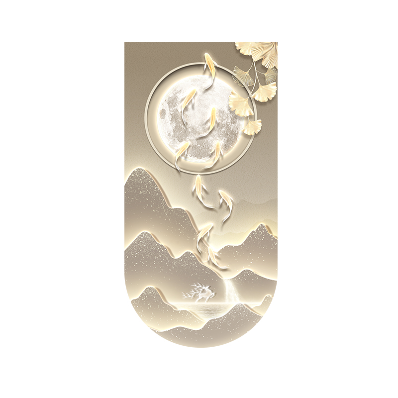 九鱼图玄关装饰画现代轻奢走廊尽头壁画大气山水入户门正对墙挂画