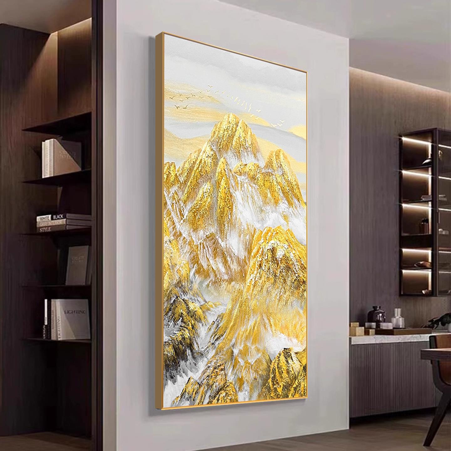 高清微喷晶瓷画抽象日照金山玄关装饰画现代布面艺术客厅沙发背景