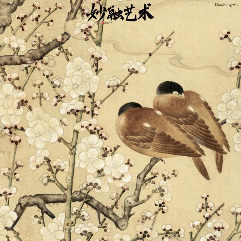 梧桐树梅花挂画新中式花鸟画玄关装饰画走廊过道竖版壁画中国风
