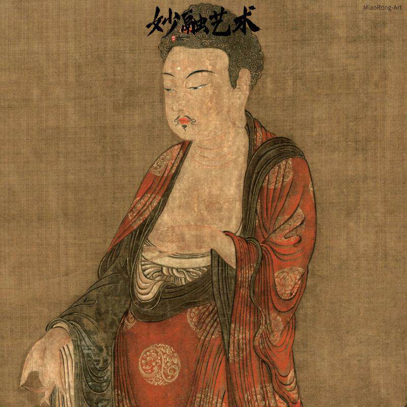 善导大师西方三圣画像佛像挂画禅意装饰画茶室壁画新中式仿古古画