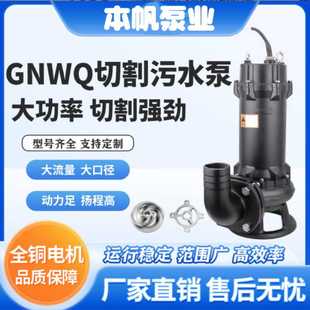 双铰刀污水泵沼气池家用排污泵220V 本帆污水泵GNWQ化粪池切割式