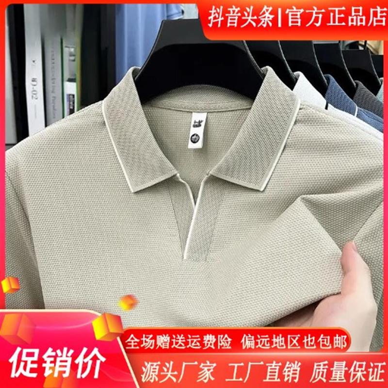 佐罗轻奢欧货爸爸装冰丝海鸥领polo衫夏季新款翻领短袖男士t恤