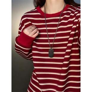 烽焱严选轻奢品质美式新年红条纹加绒卫衣男秋冬季小领Z口重磅内