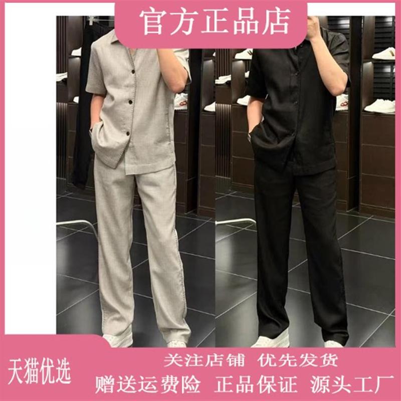欧姿白夏季新款男士时尚百搭高品定制老钱风上衣新款短袖长裤套装