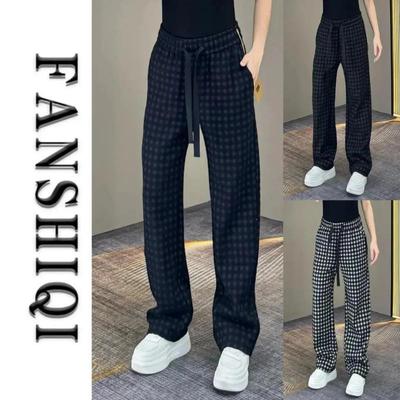 关山氏男女秋季新款格U子直筒休闲裤气质百搭垂感长裤弹力直筒显